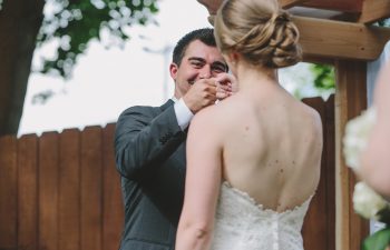 bride and groom fist bump during ceremony