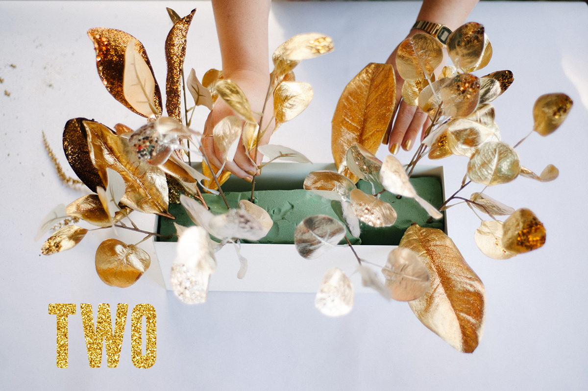 How To Glitter Gold Fake Floral Centerpiece A Practical Wedding