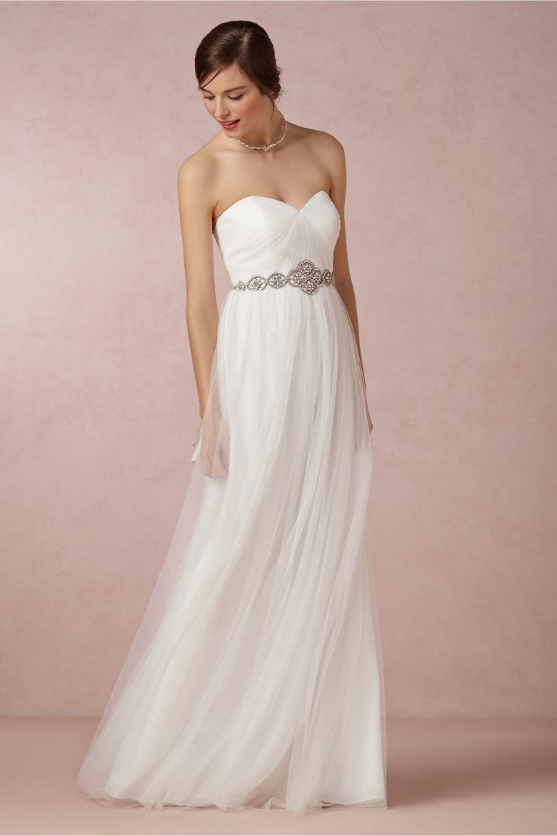 tulle strapless wedding dress with a belt for the wedding dresses under $500 roundup