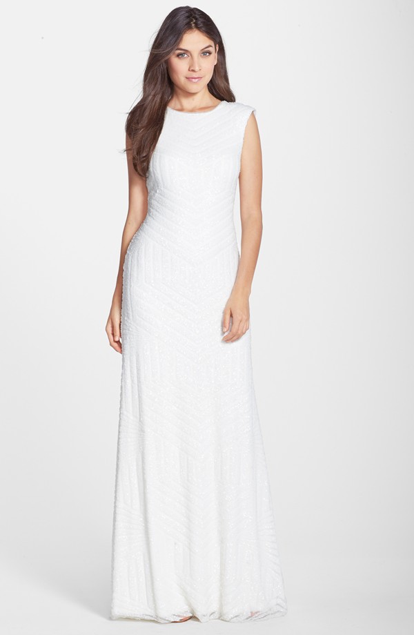sequined sleeveless wedding dress with a high neck for the wedding dresses under $500 roundup