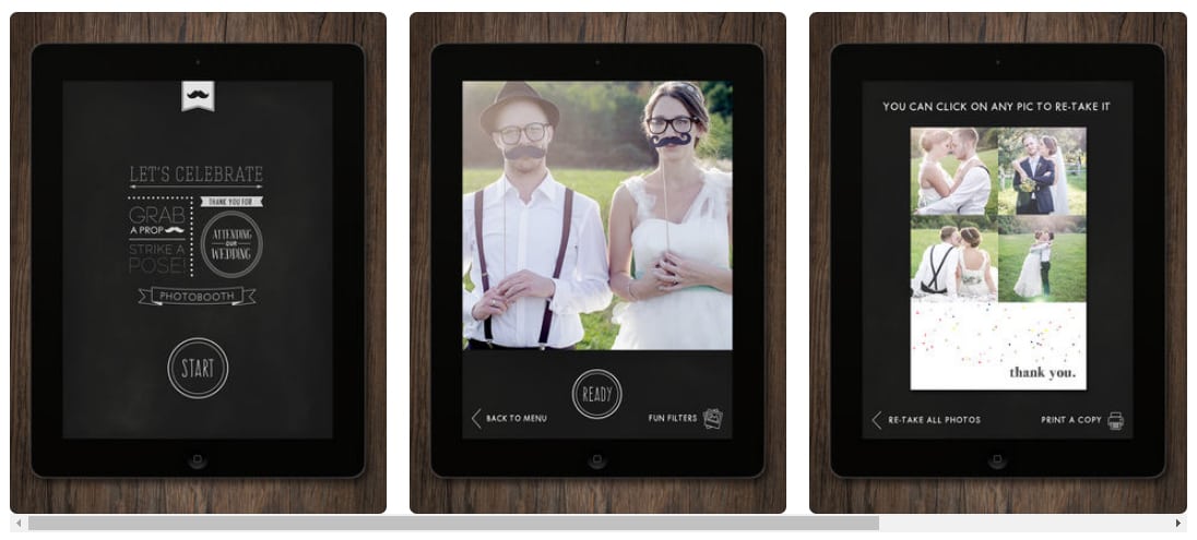 Photos of the Wedding Booth Photobooth app in an Ipad