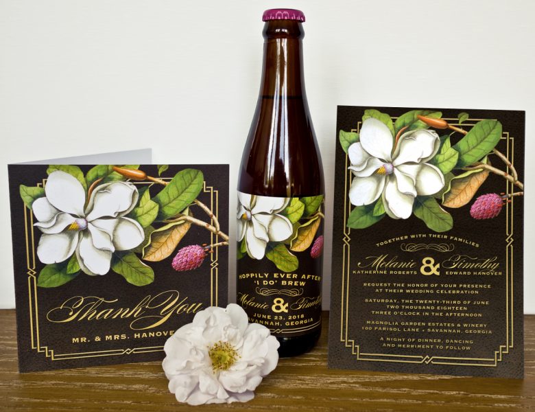 APW Magnolia Wedding Invitation Thank You Card Beer Label
