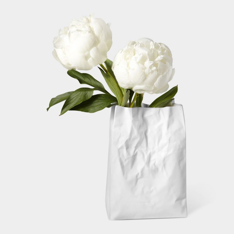 this white ceramic paper bag flower vase is the ideal anniversary gift for your art-loving partner