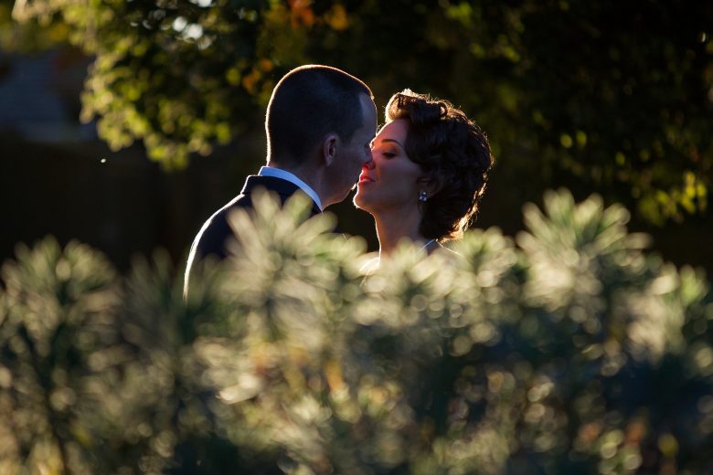 Sunlit photo of a couple on their wedding day