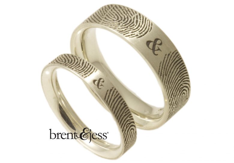 Personalized handmade fingerprint wedding bands from Brent&Jess