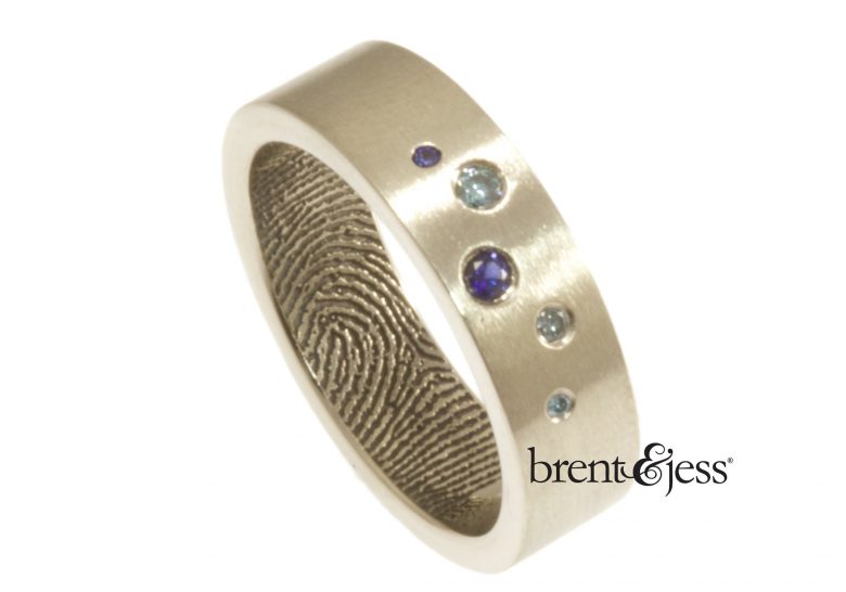Personalized handmade fingerprint wedding bands from Brent&Jess