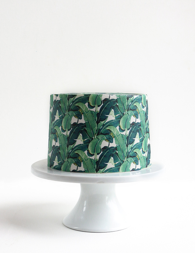 small cake with palm leaf motif printed on it