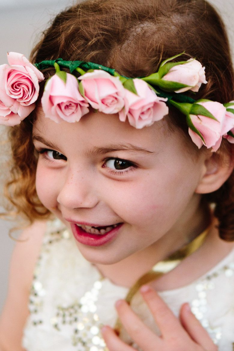 Flower girl with pink rose crown
