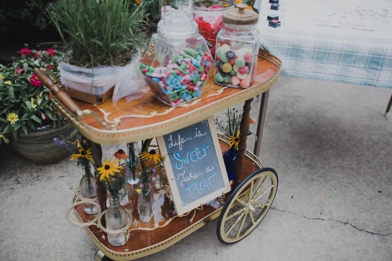candy cart at wedding