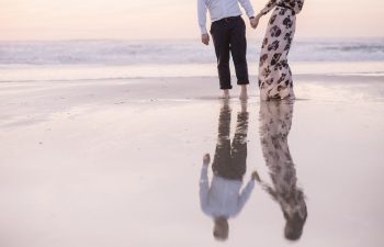 couple's reflection on the beach