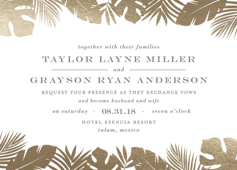 gilded palm wedding invitation by minted