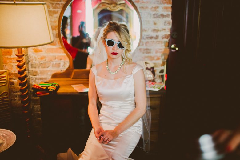 Kelly Raye Photography bride with retro sunglasses