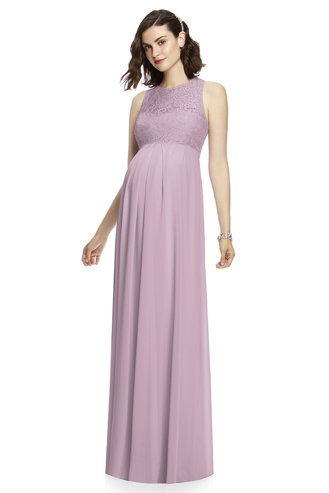 Dessy mauve maternity bridesmaid dress with lace top