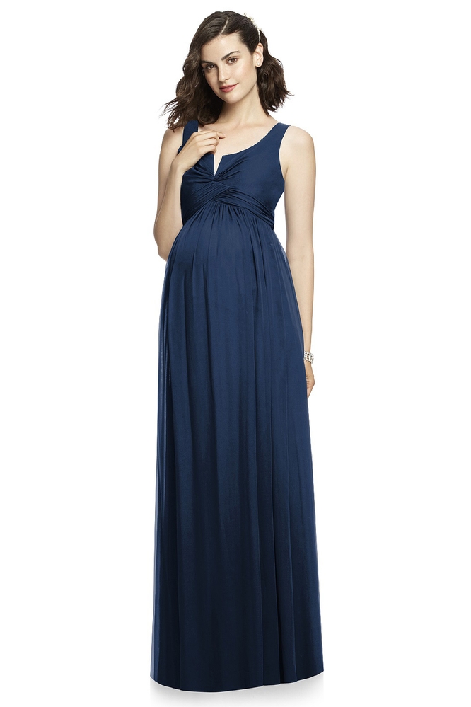 Dessy navy blue long maternity bridesmaid dress