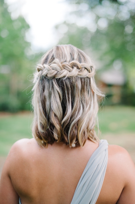 medium hair half up half down braided bridesmaid hairstyle