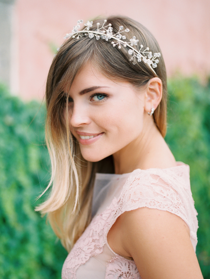 straight hair bridesmaid with jewel crown