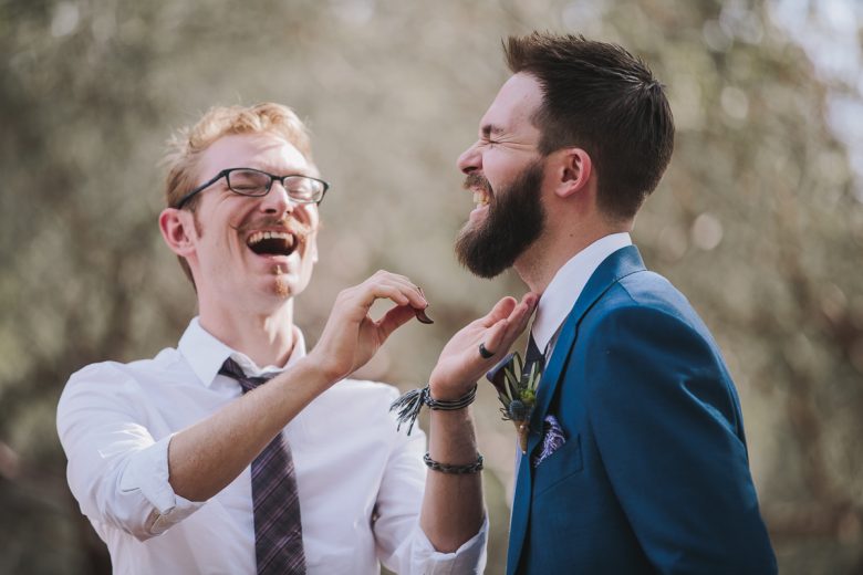 two men laughing