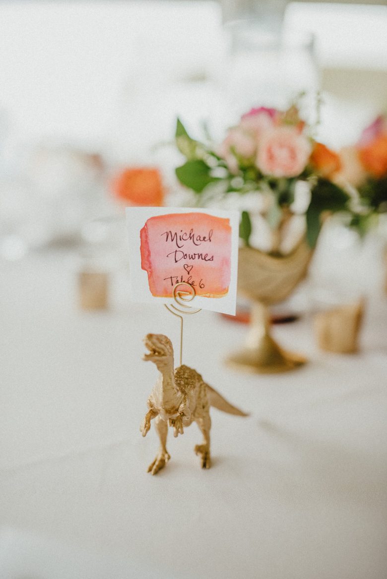dinosaur decor on wedding table