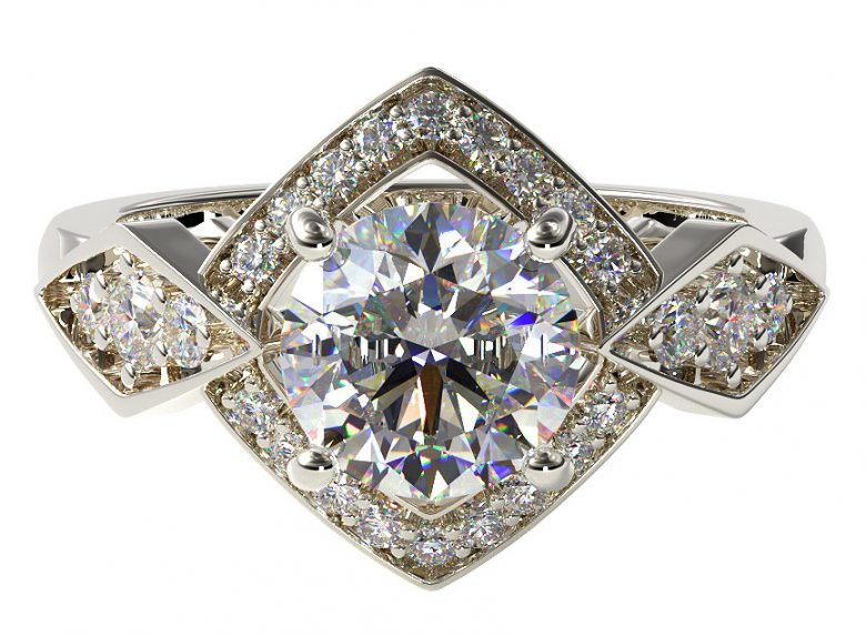 White Gold Art Deco Geometric Engagement Ring