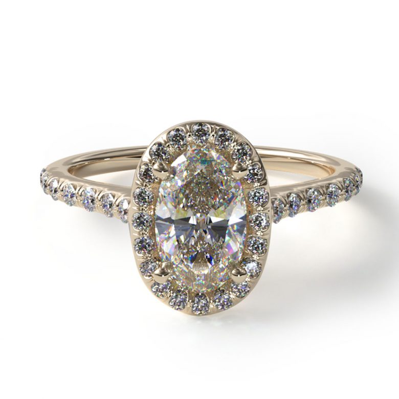 Yellow Gold Pave Diamond Engagement Ring with Oval Center