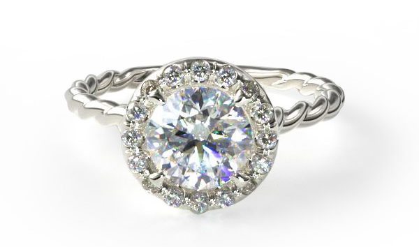 White Gold Pave Halo Cabled Diamond Engagement Ring