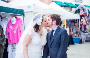 bride and groom kissing at their wedding