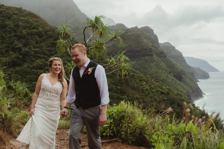 a couple in hawaii on their wedding day