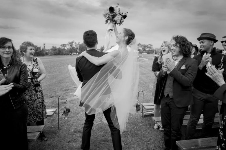 black and white photo of a couple getting married