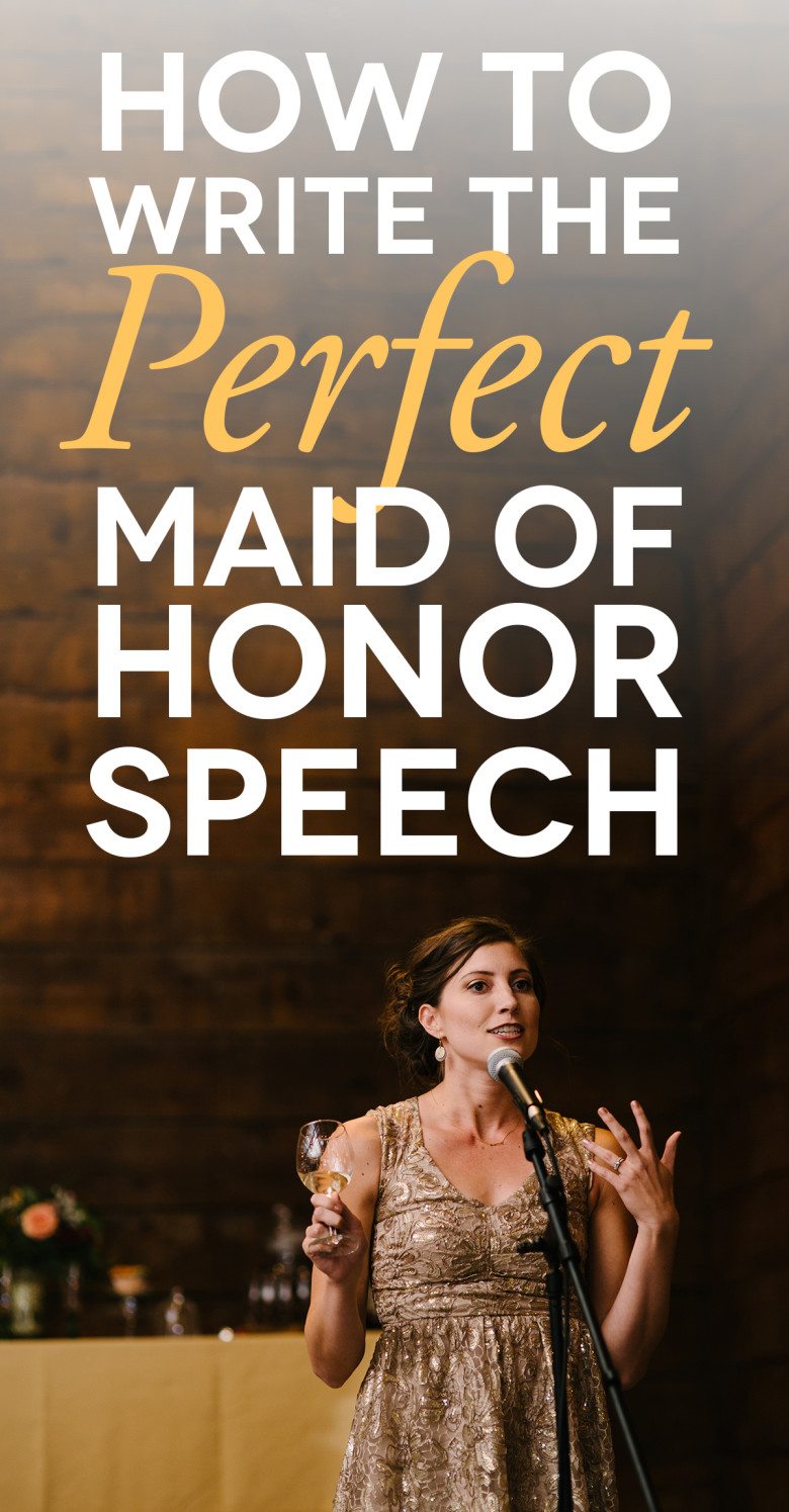 Foto einer Frau, die mit dem Text "Wie schreibe ich die perfekte Trauzeugin Rede""How To Write The Perfect Maid of Honor Speech"