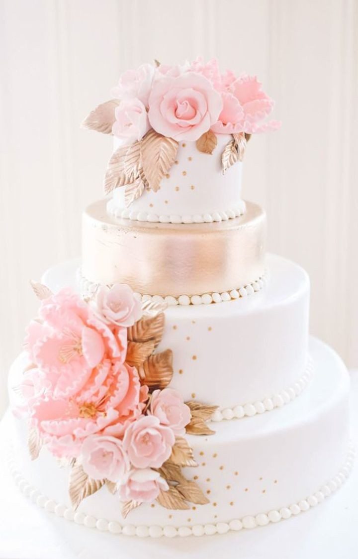 metallic and floral wedding cake
