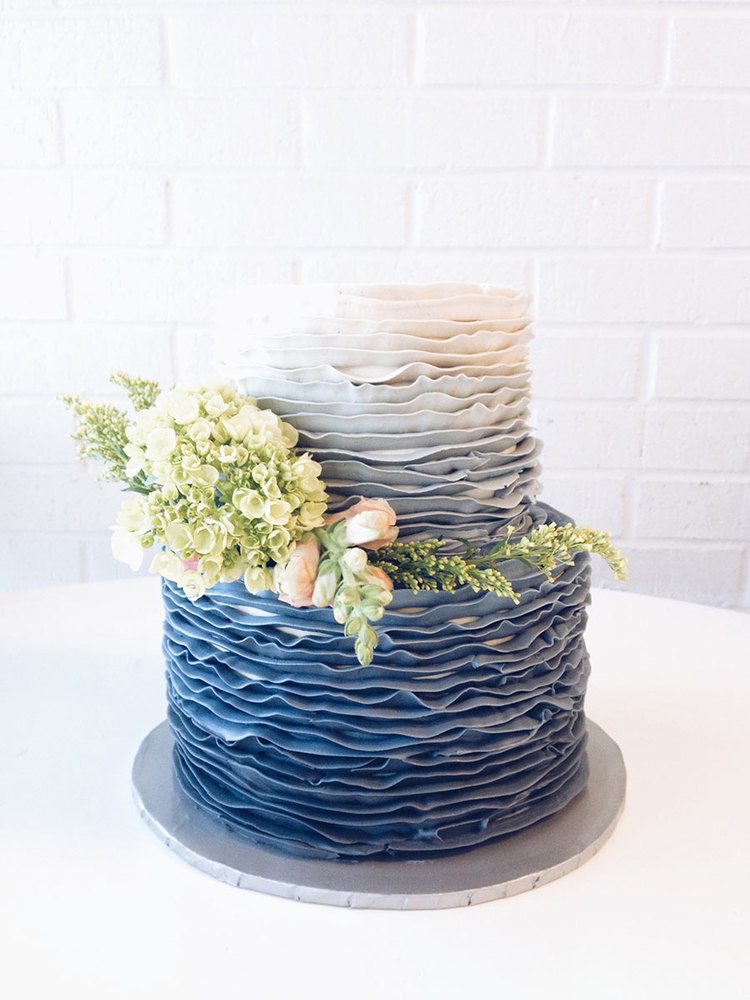 blue ombre waves wedding cake