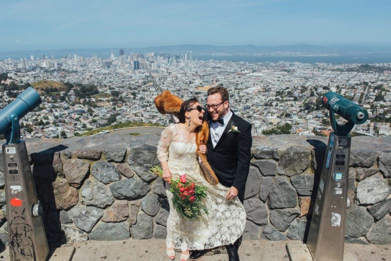 couple laughing together on their wedding day by bay area photographer hayley anne