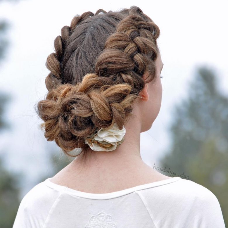 twin braid updo hairstyle