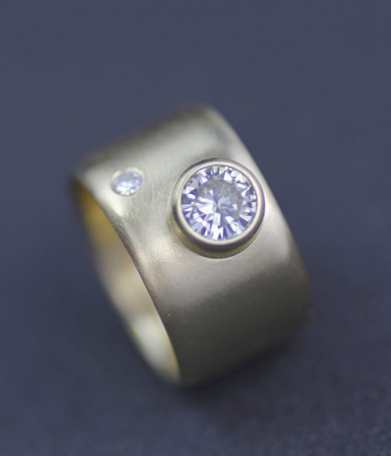 Moissanite moon and star in yellow gold