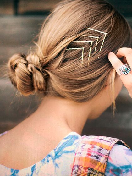 Easy updo low bun with bobby pin art