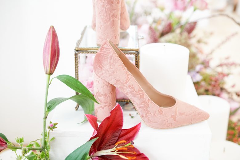 pink floral wedding shoes from BHLDN