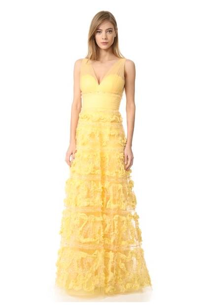 yellow flowery wedding dress