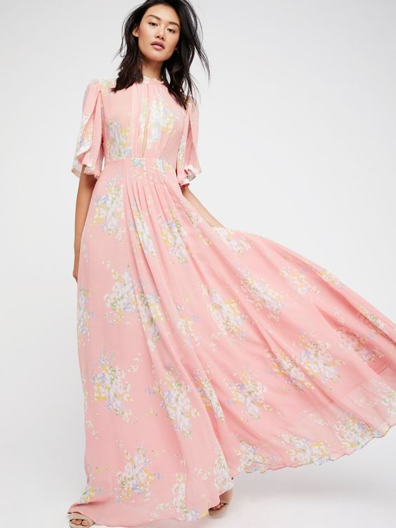 pink floral maxi wedding dress