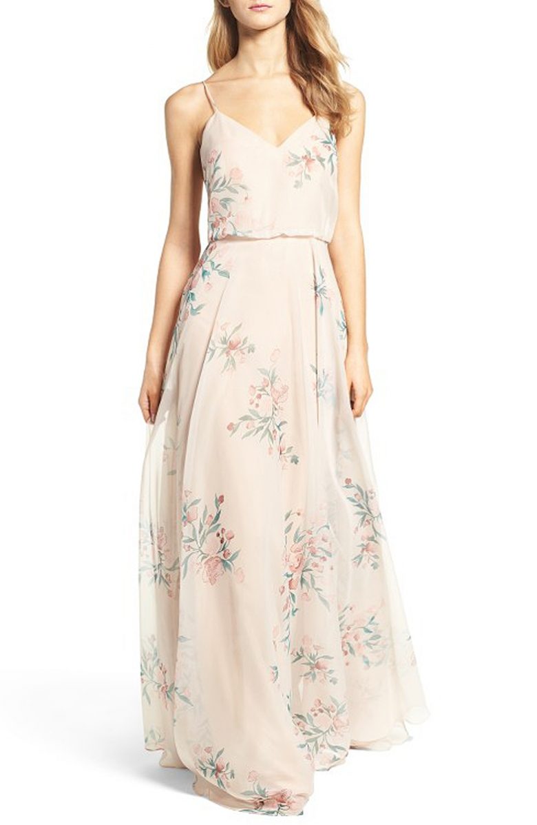 sleeveless cream dress with sheer floral layer 