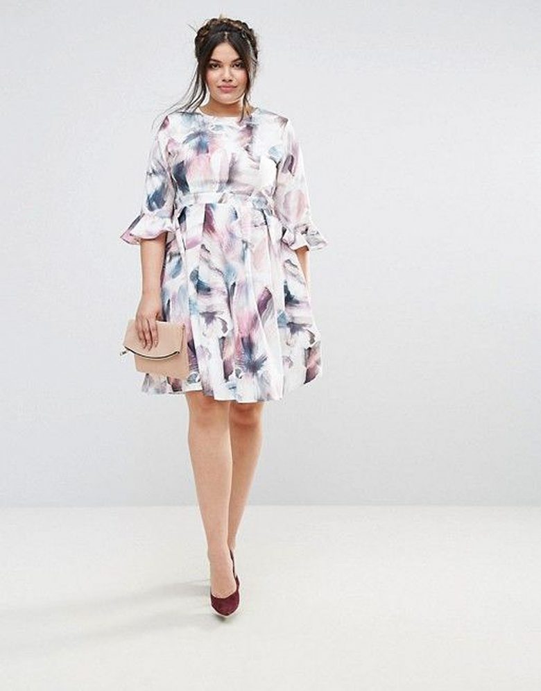 ruffled sleeve multicolor and white print dress 