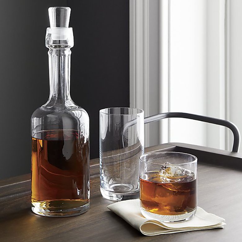 Crescent Drinkware: decanter, high ball glass, old fashioned glass