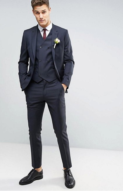 ASOS slim navy suit with double-breasted vest