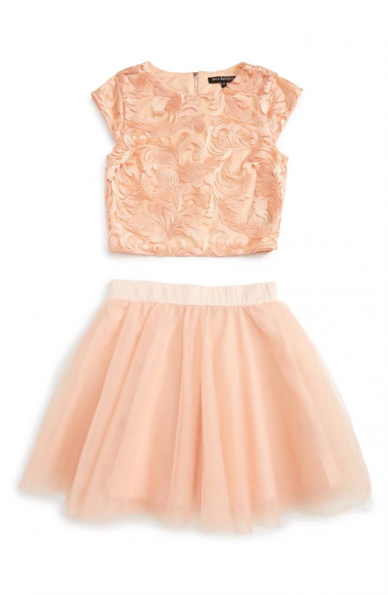 peach tulle skirt with a peach crop top
