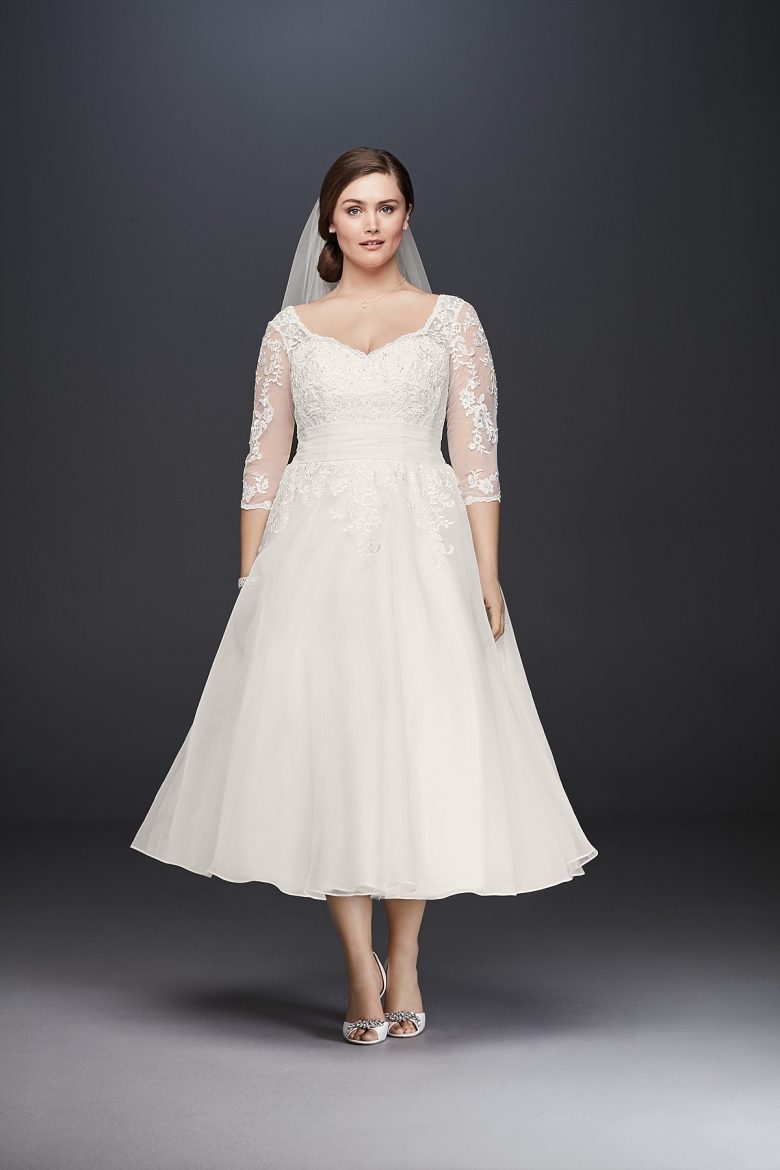 Tulle Plus Size Tea-Length Wedding Dress