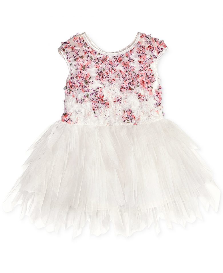 dress with a floral top and a feathered tulle skirt