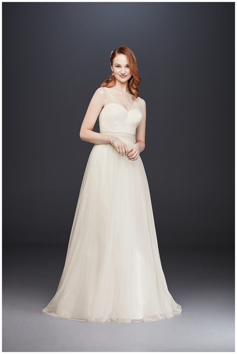 Tulle A-Line Wedding Dress with Beaded Waist