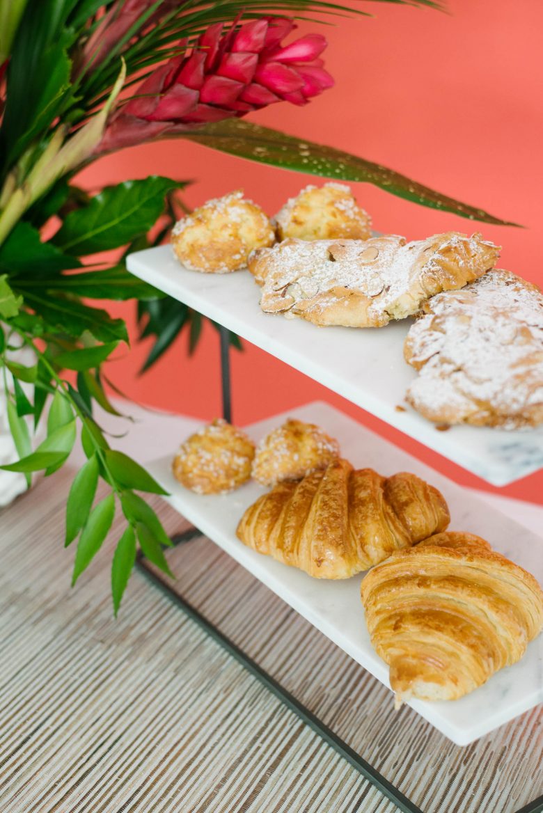 pastries on 2-tiered serving marble board
