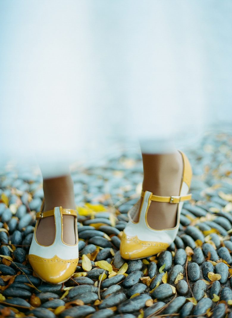 detail shot of yellow and white shoes