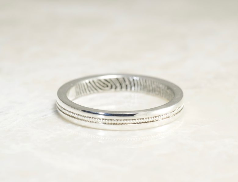 Sterling Silver 3mm Delicate Milgrain Detail Fingerprint Wedding Ring