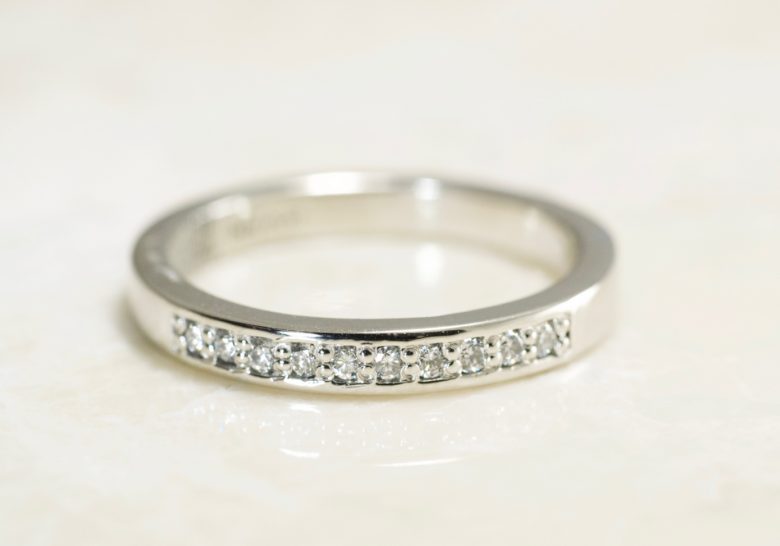 Narrow Diamond Handcrafted Fingerprint Wedding Ring with Interior Tip Print